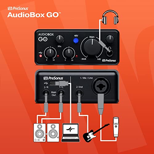 PreSonus AudioBox GO | USB-C Audio Interface for music production with Studio One DAW Recording Software, Music Tutorials, Sound Samples and Virtual Instruments PreSonus AudioBox GO | USB-C Audio Interface for music production with Studio One DAW Recording Software, Music Tutorials, Sound Samples and Virtual Instruments